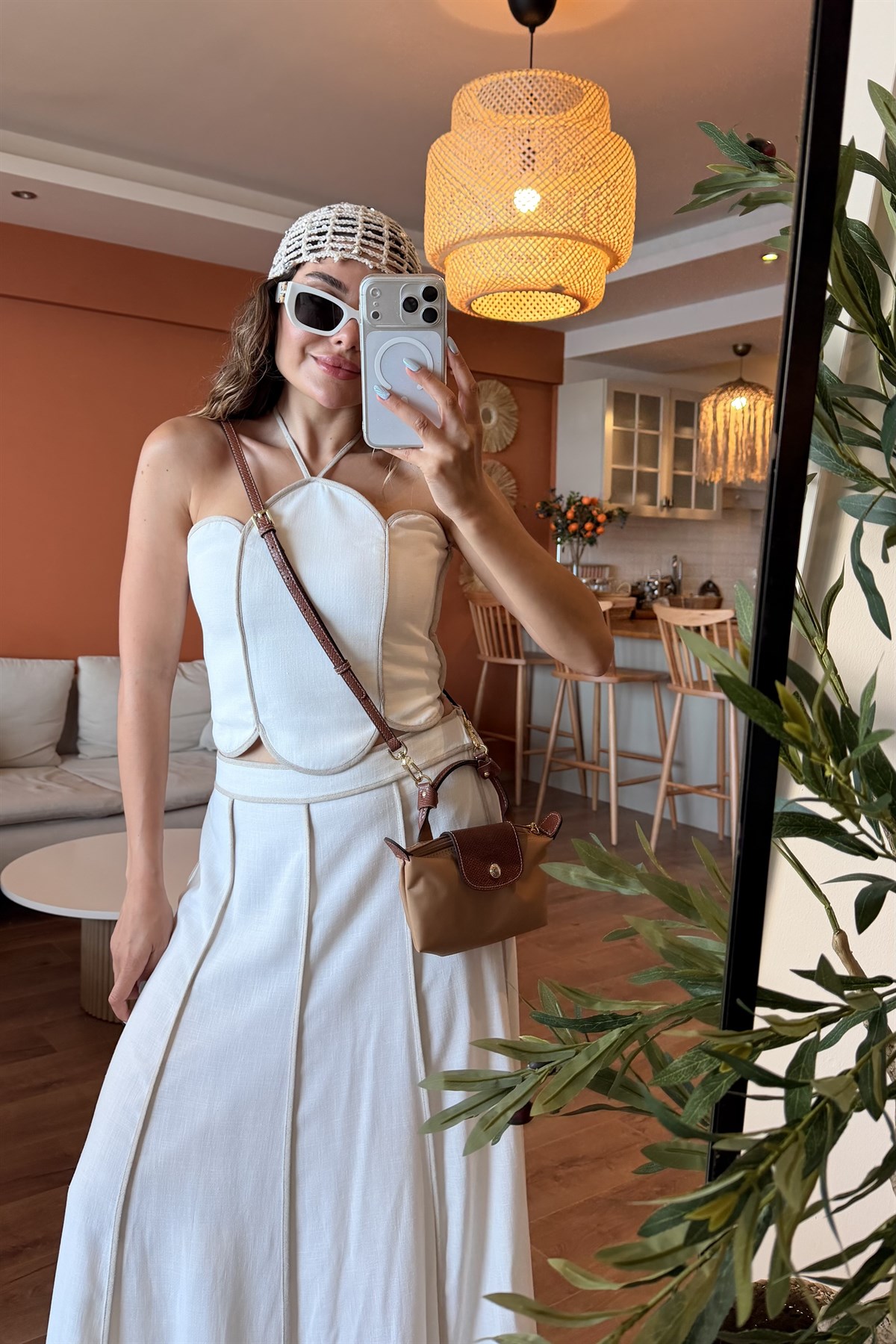 Jolie Ekru Biye Detaylı Premium Keten Takım