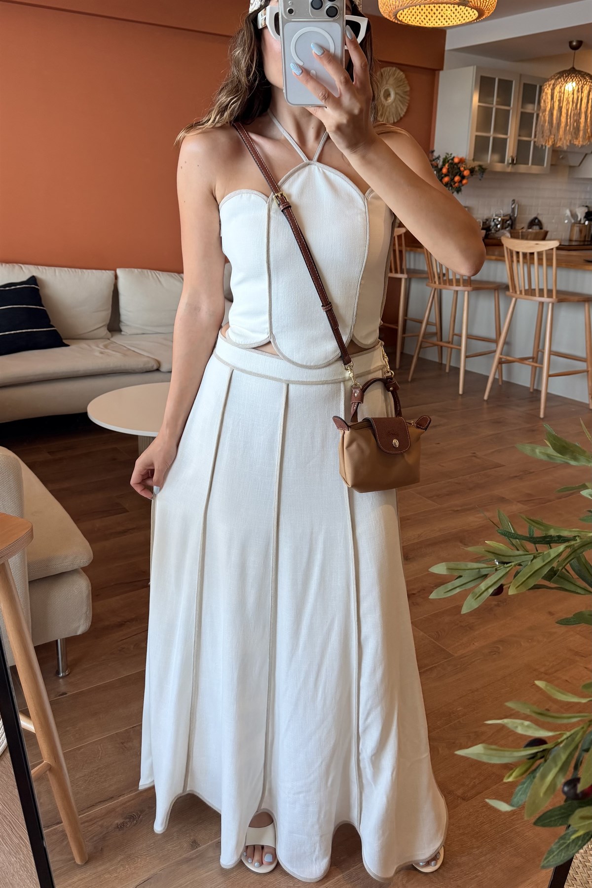 Jolie Ekru Biye Detaylı Premium Keten Takım