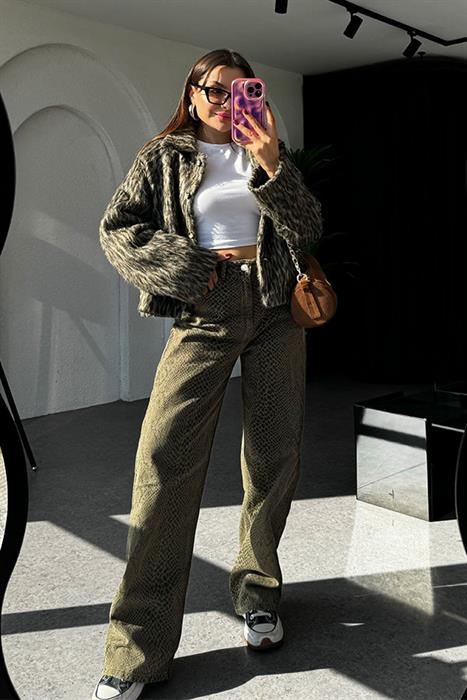 Jordyn Yılan Desen Haki Jean