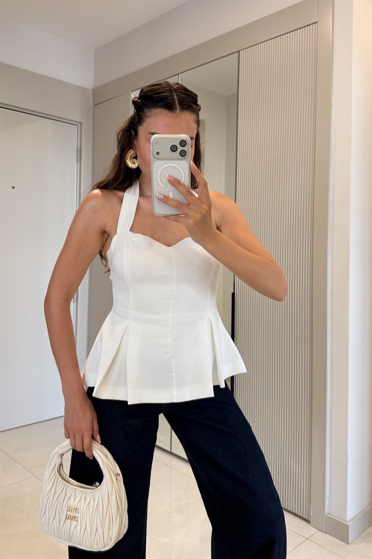 Jorie Beyaz Halter Yaka Büstiyer 