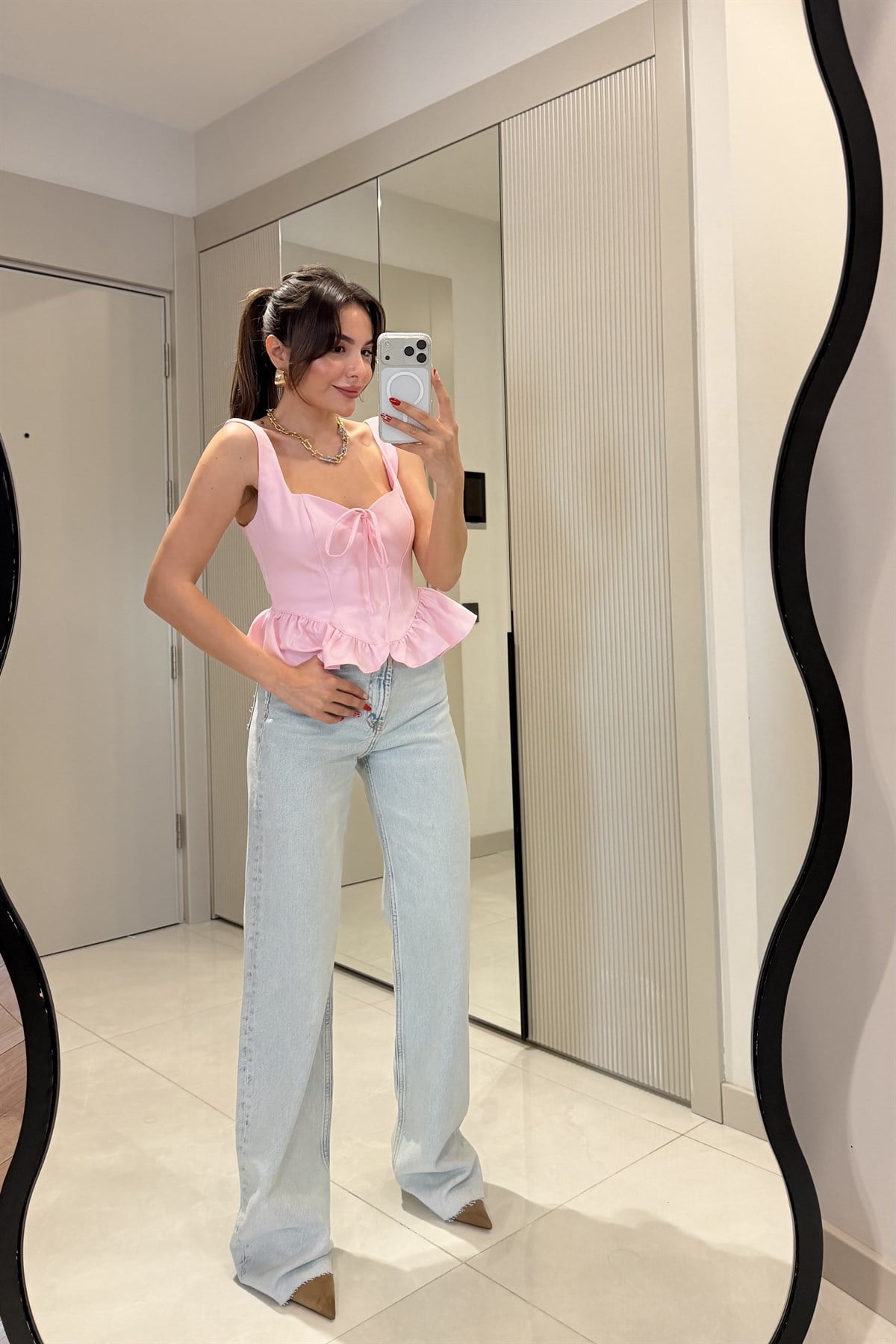 Josalia  Lightblue Palazzo Yüksek Bel Jean