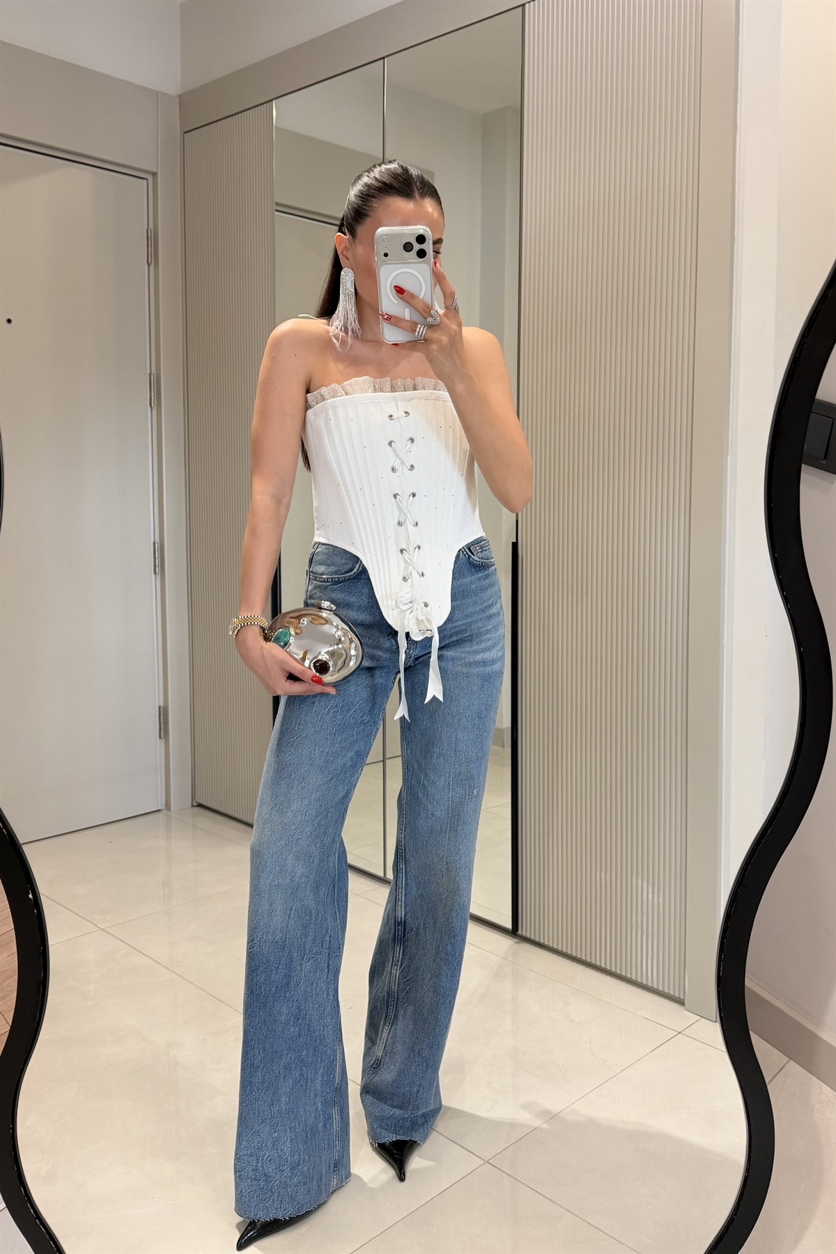Josalia  Midblue Palazzo Yüksek Bel Jean