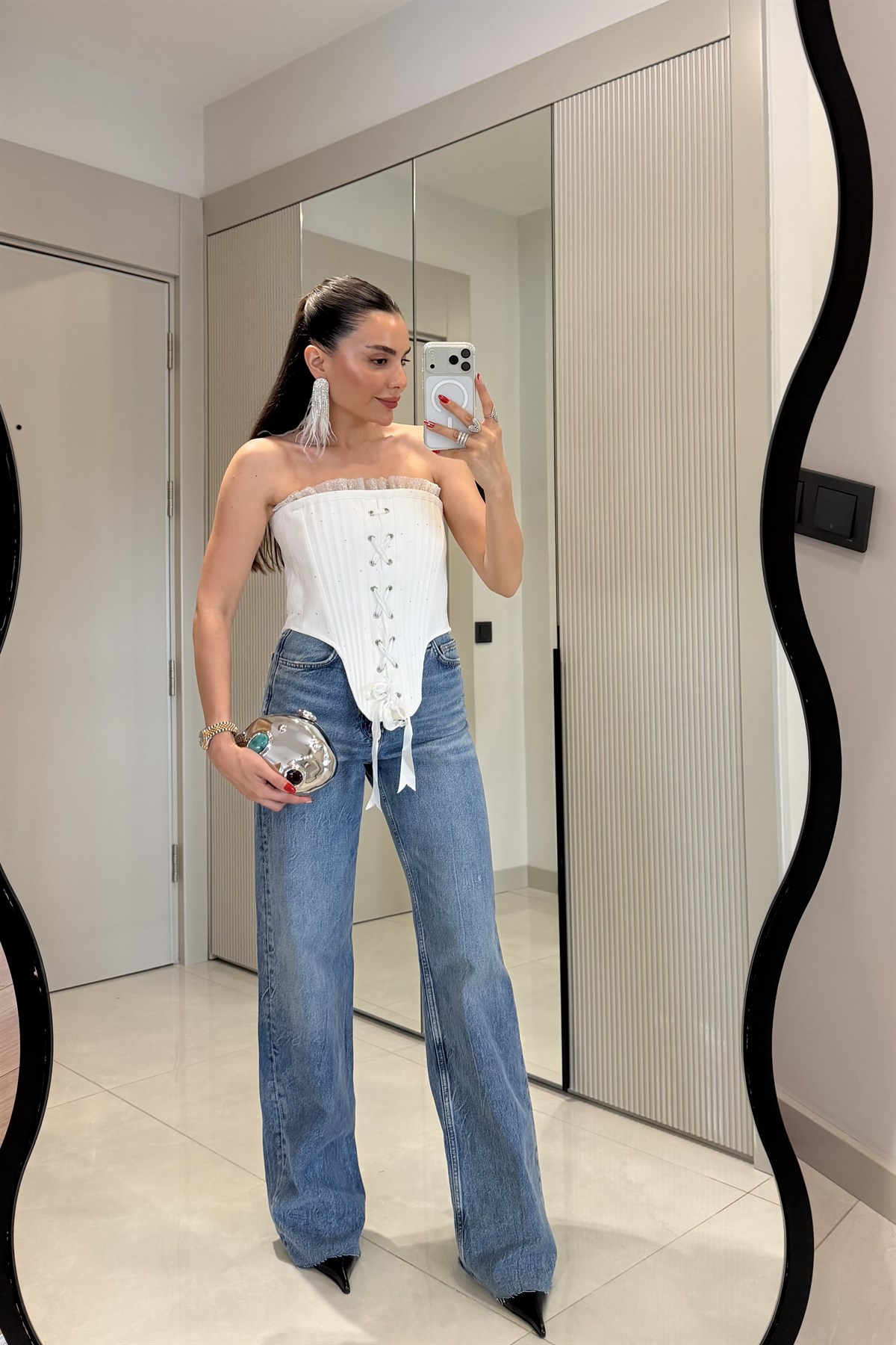 Josalia  Midblue Palazzo Yüksek Bel Jean