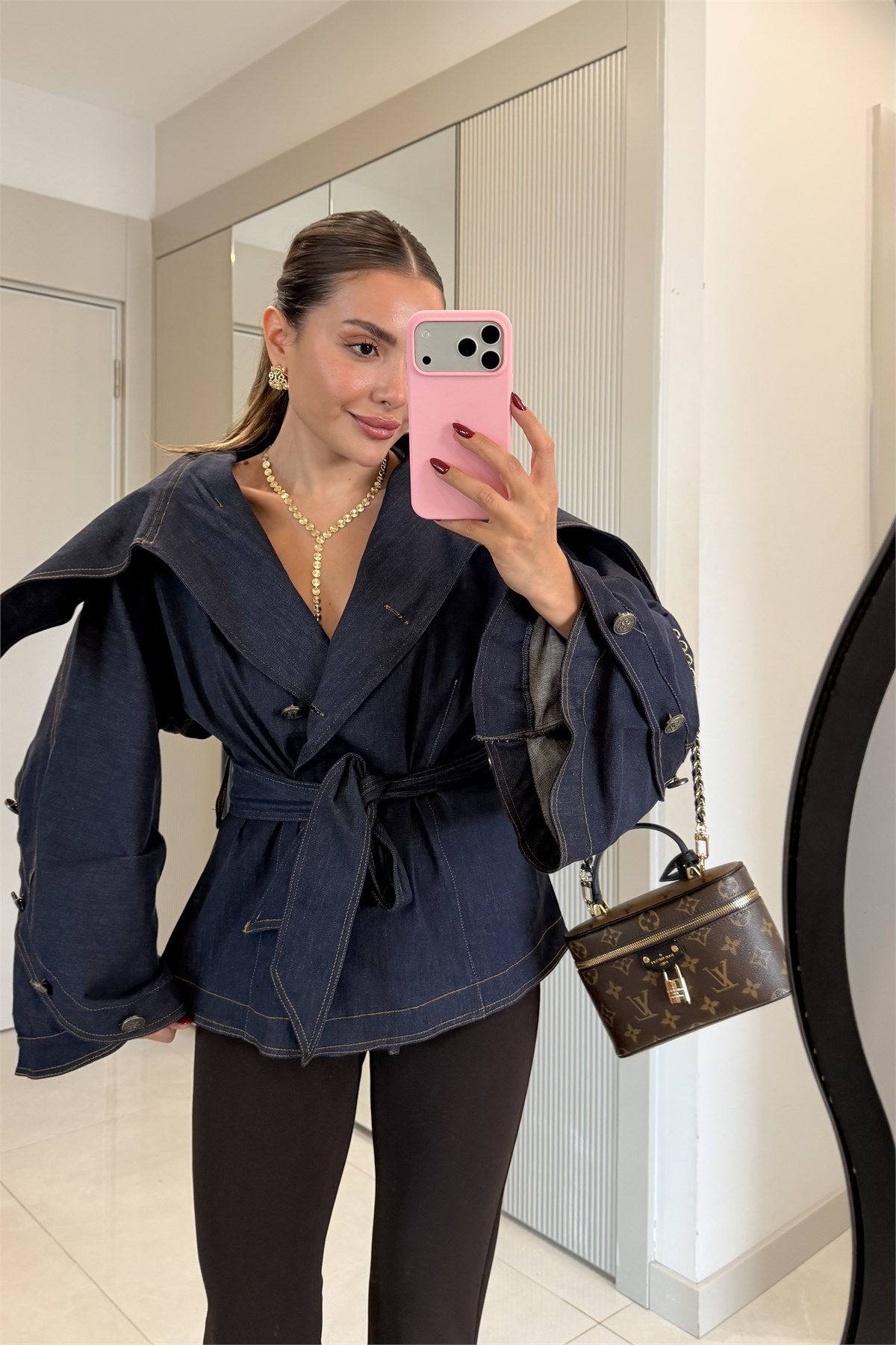 Josse Denim Kuşaklı Geniş Yaka Ceket