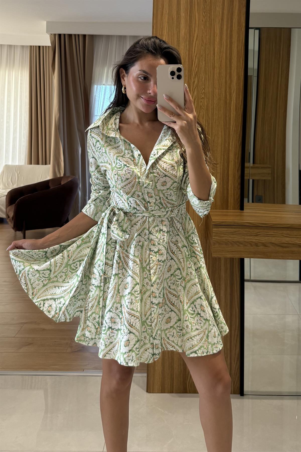 Journey Yeşil Desenli Gömlek Elbise