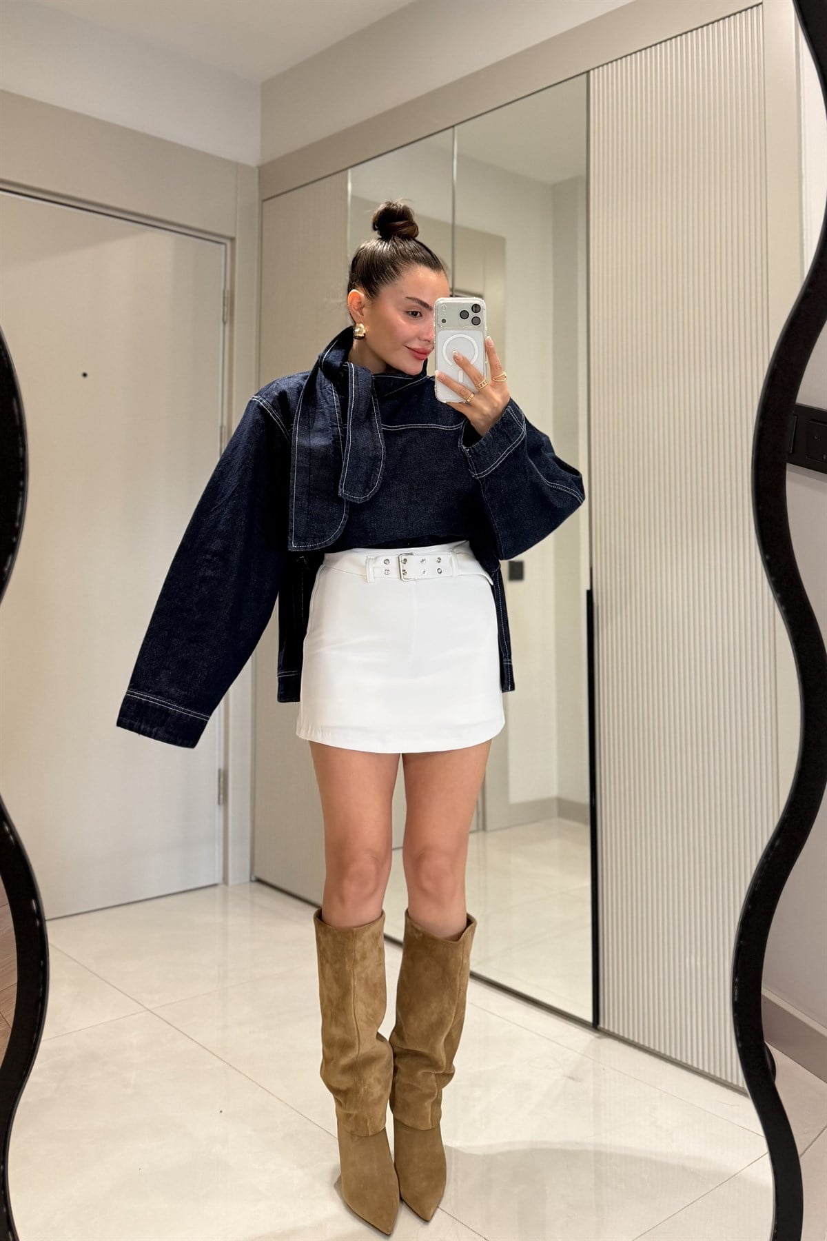 Jova Beyaz Kemerli Şort Etek