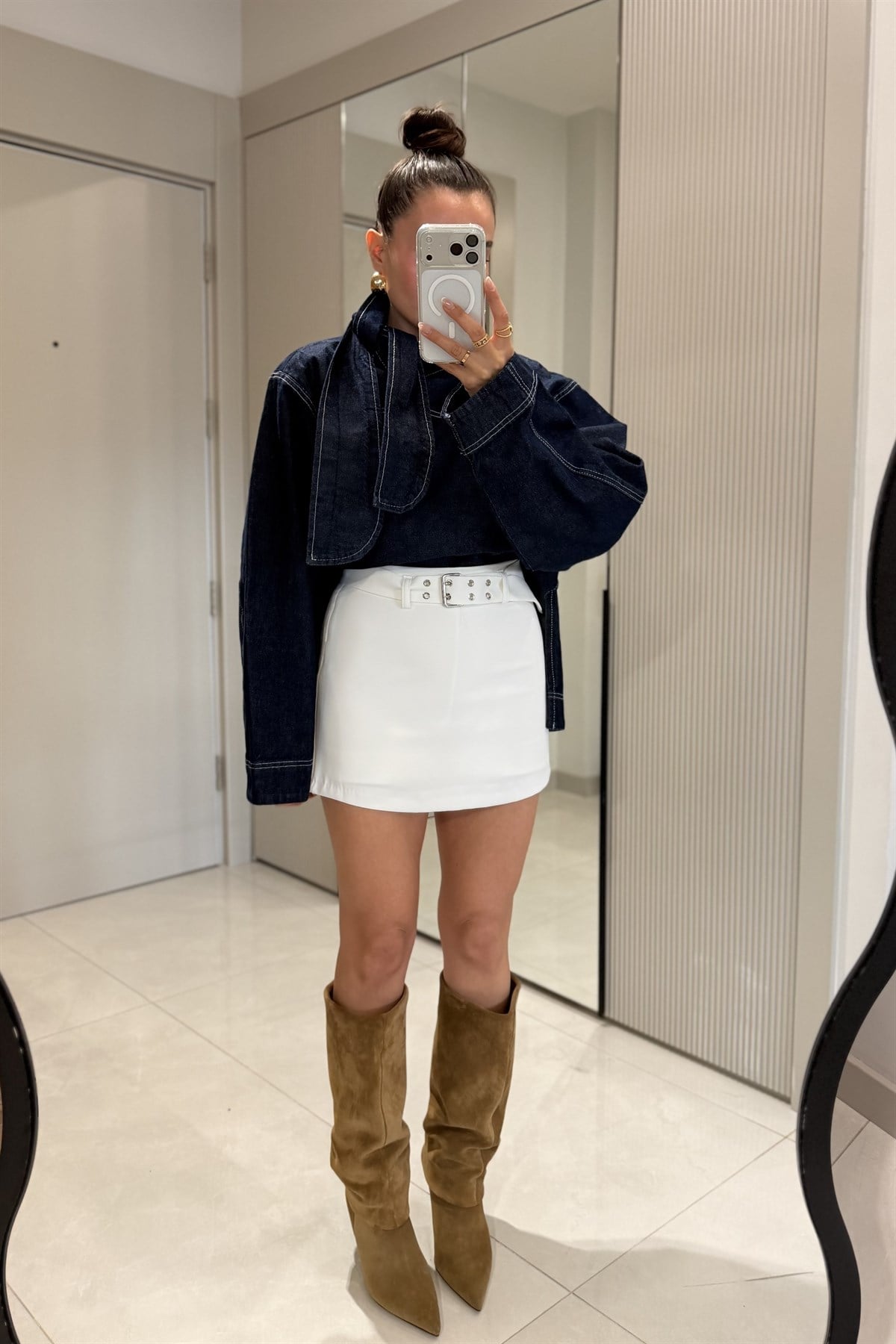 Jova Beyaz Kemerli Şort Etek