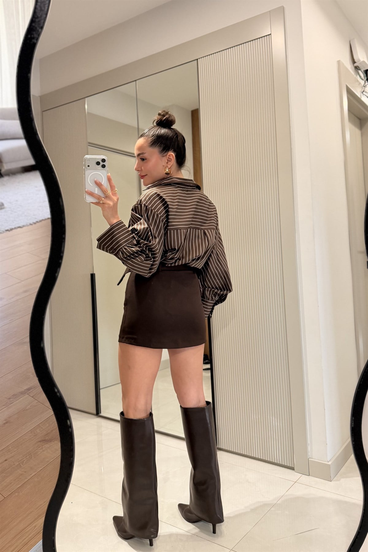 Jova Kahve Kemerli Şort Etek