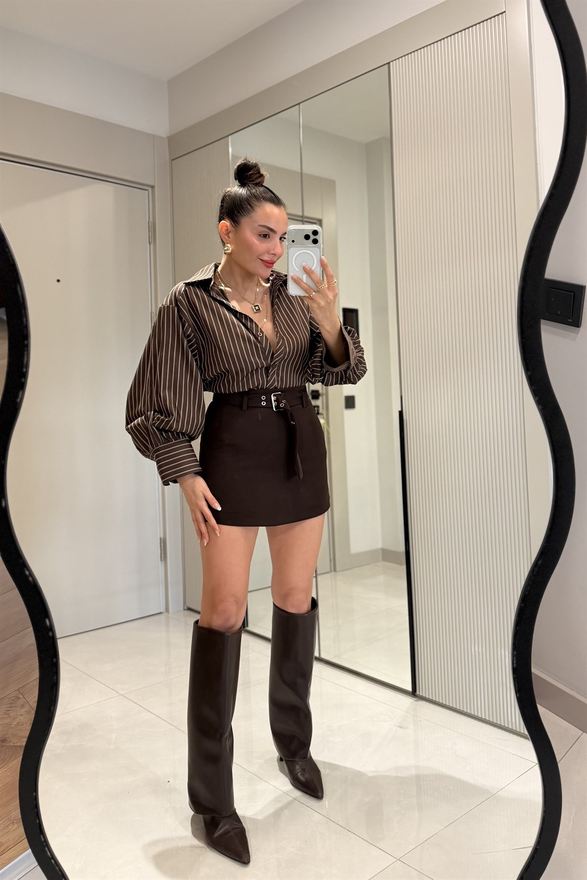 Jova Kahve Kemerli Şort Etek