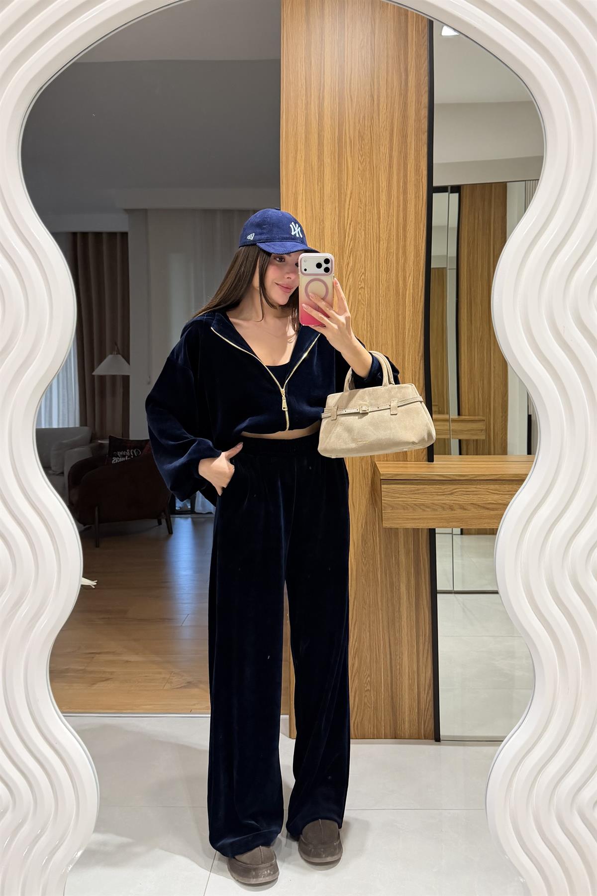 Jovie Lacivert Kadife Üçlü Takım