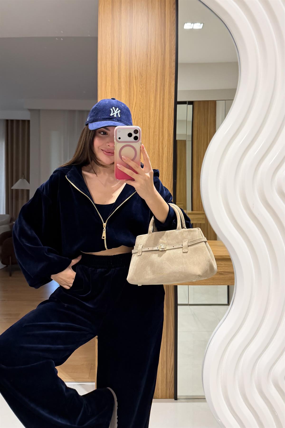 Jovie Lacivert Kadife Üçlü Takım