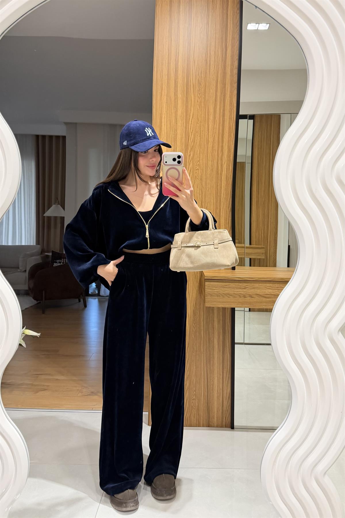 Jovie Lacivert Kadife Üçlü Takım