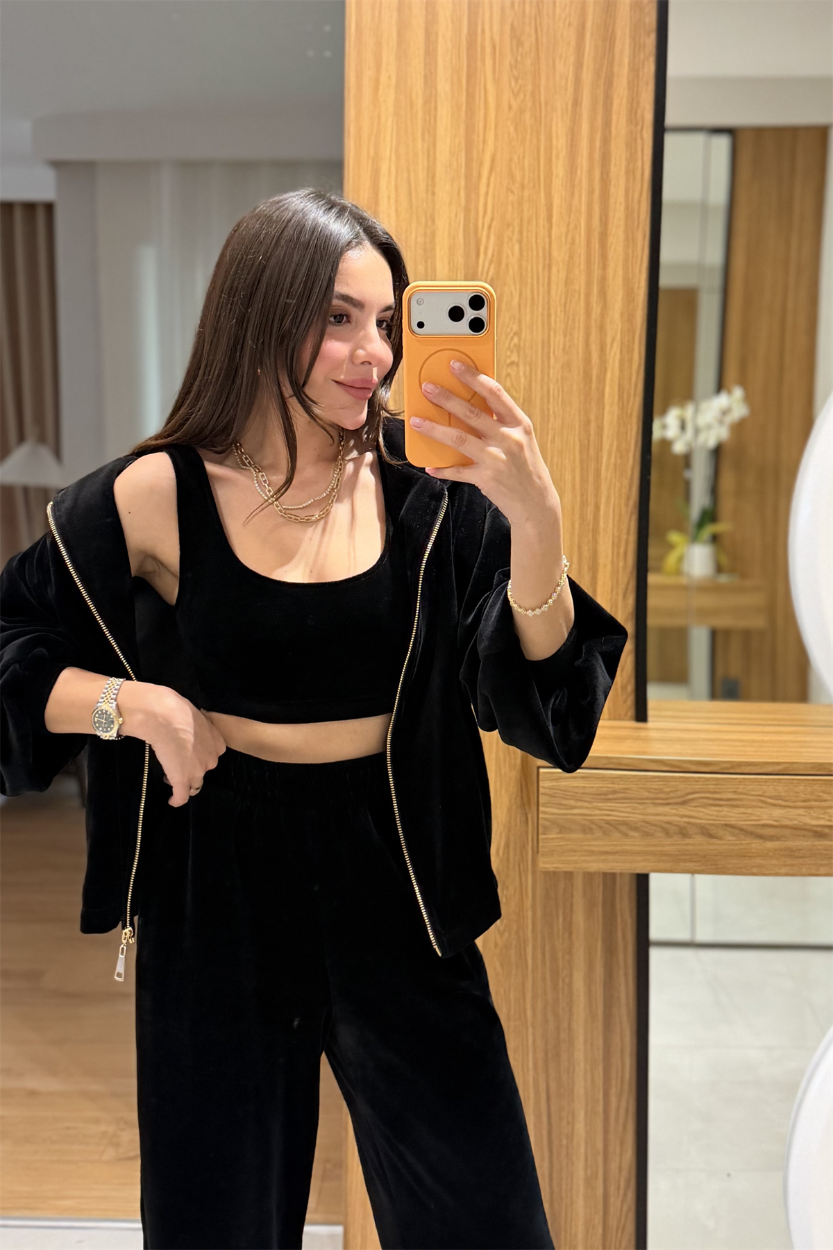 Jovie Siyah Kadife Üçlü Takım