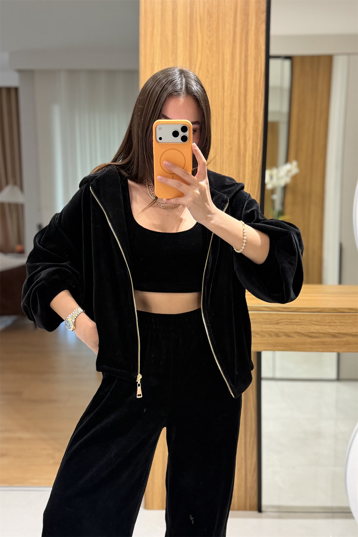 Jovie Siyah Kadife Üçlü Takım