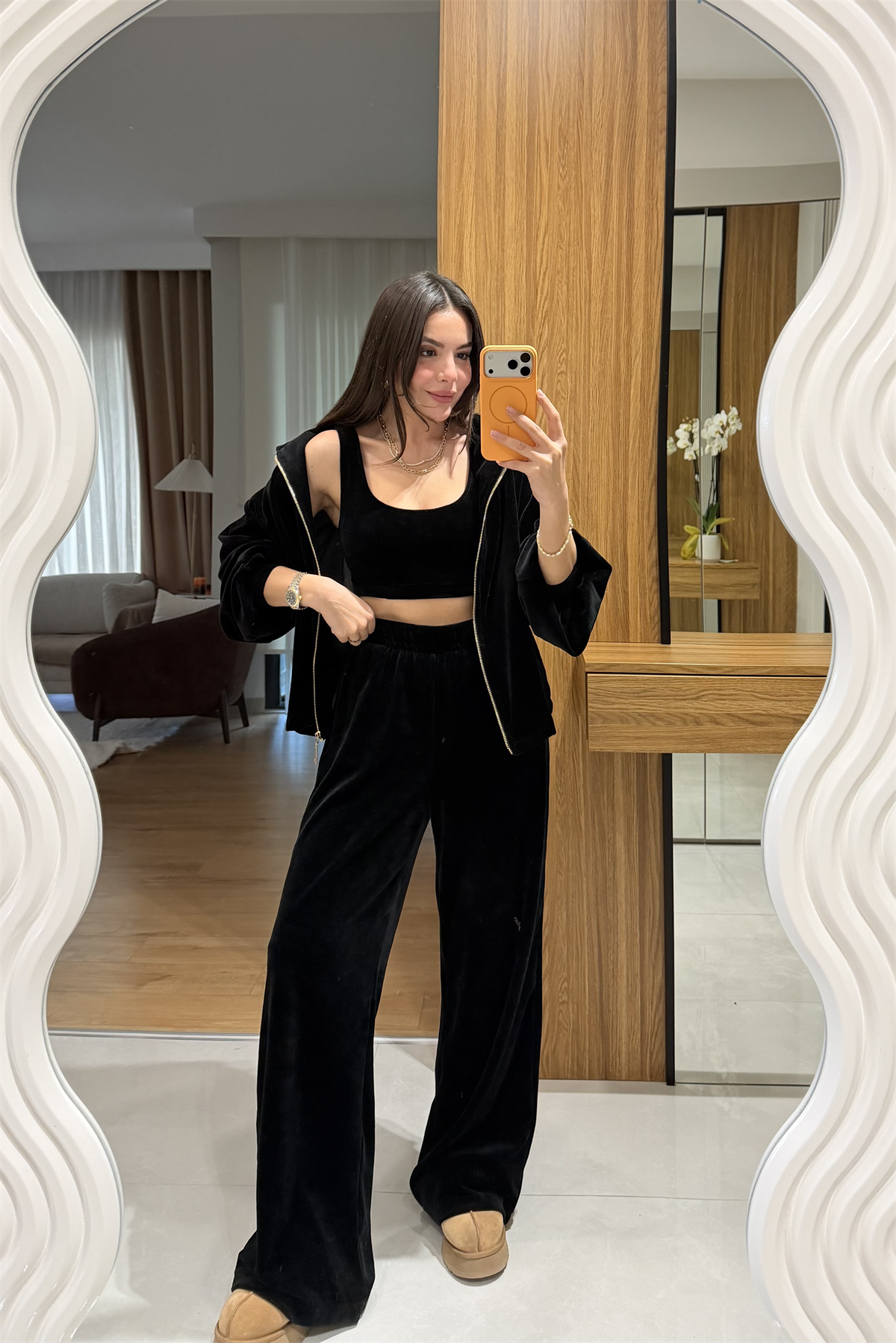 Jovie Siyah Kadife Üçlü Takım