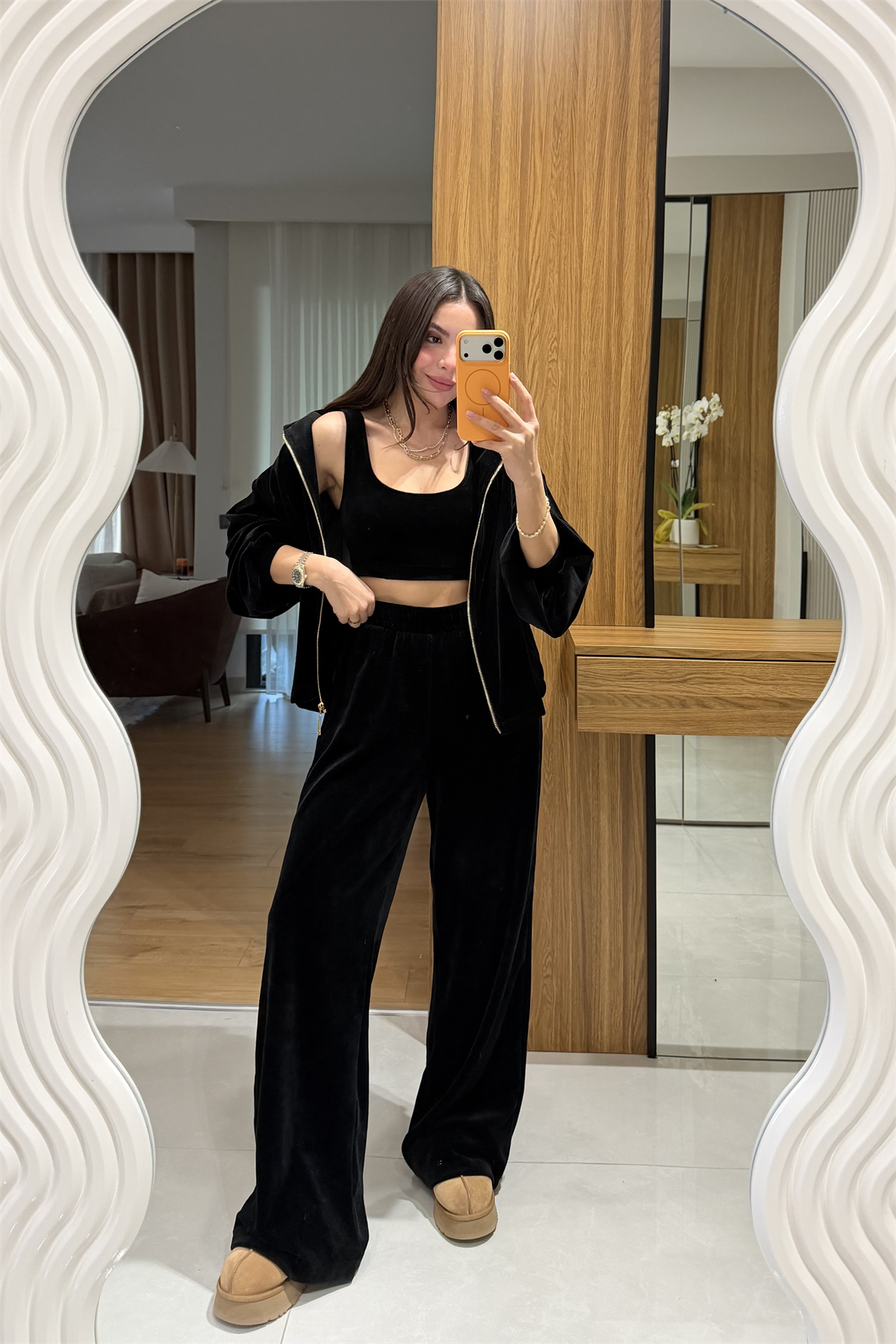 Jovie Siyah Kadife Üçlü Takım