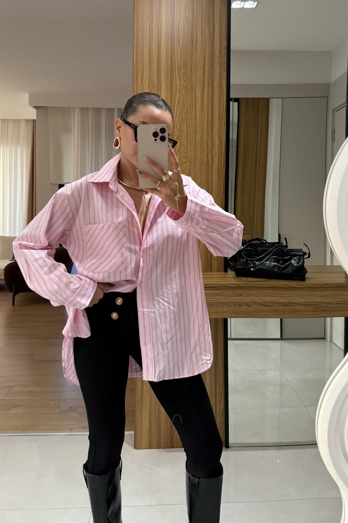 Joyce Pembe Çizgili Gömlek 