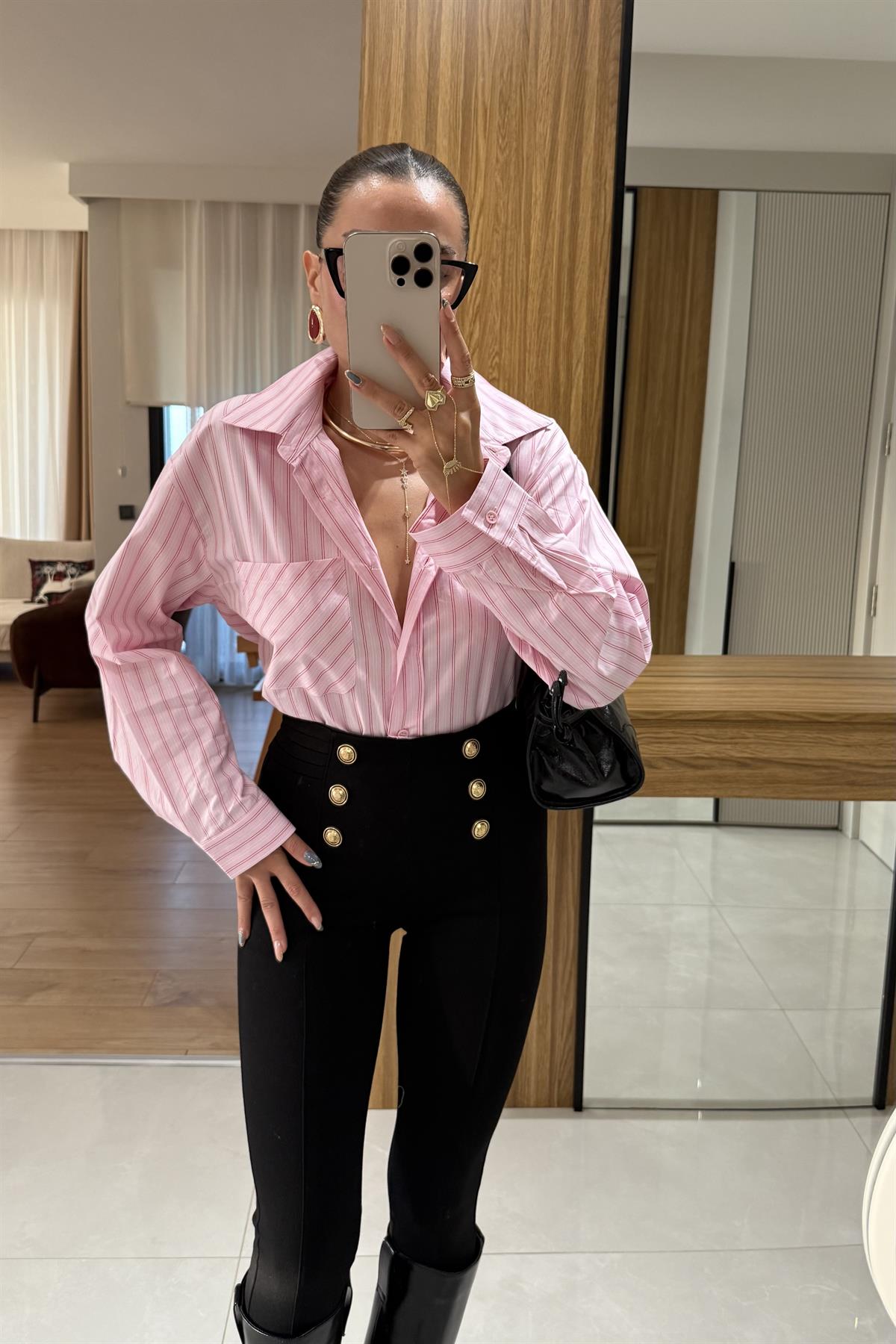 Joyce Pembe Çizgili Gömlek 