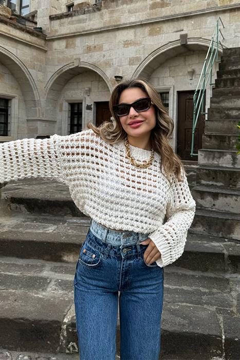 Joyful Ekru Ajurlu Triko