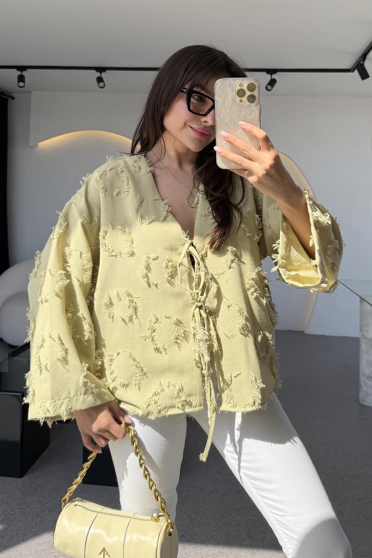 Juel Soft Yeşil Püsküllü Bağlamalı Gömlek