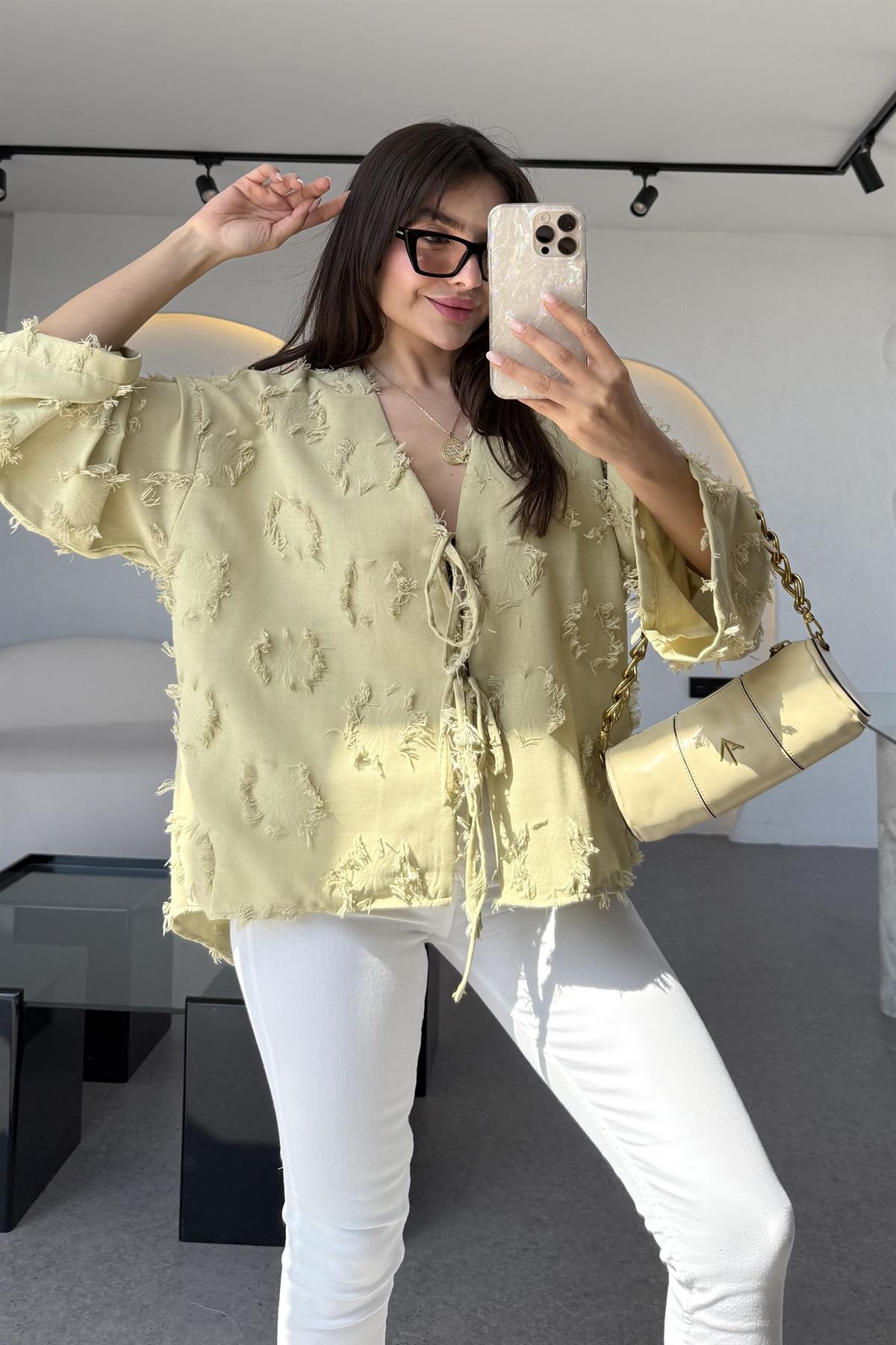 Juel Soft Yeşil Püsküllü Bağlamalı Gömlek