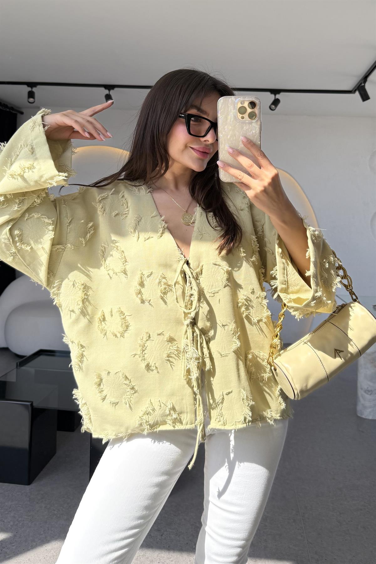 Juel Soft Yeşil Püsküllü Bağlamalı Gömlek