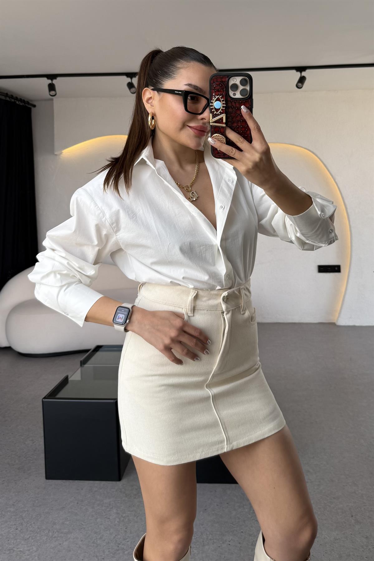 Julidres Vatkalı Beyaz Poplin Gömlek 