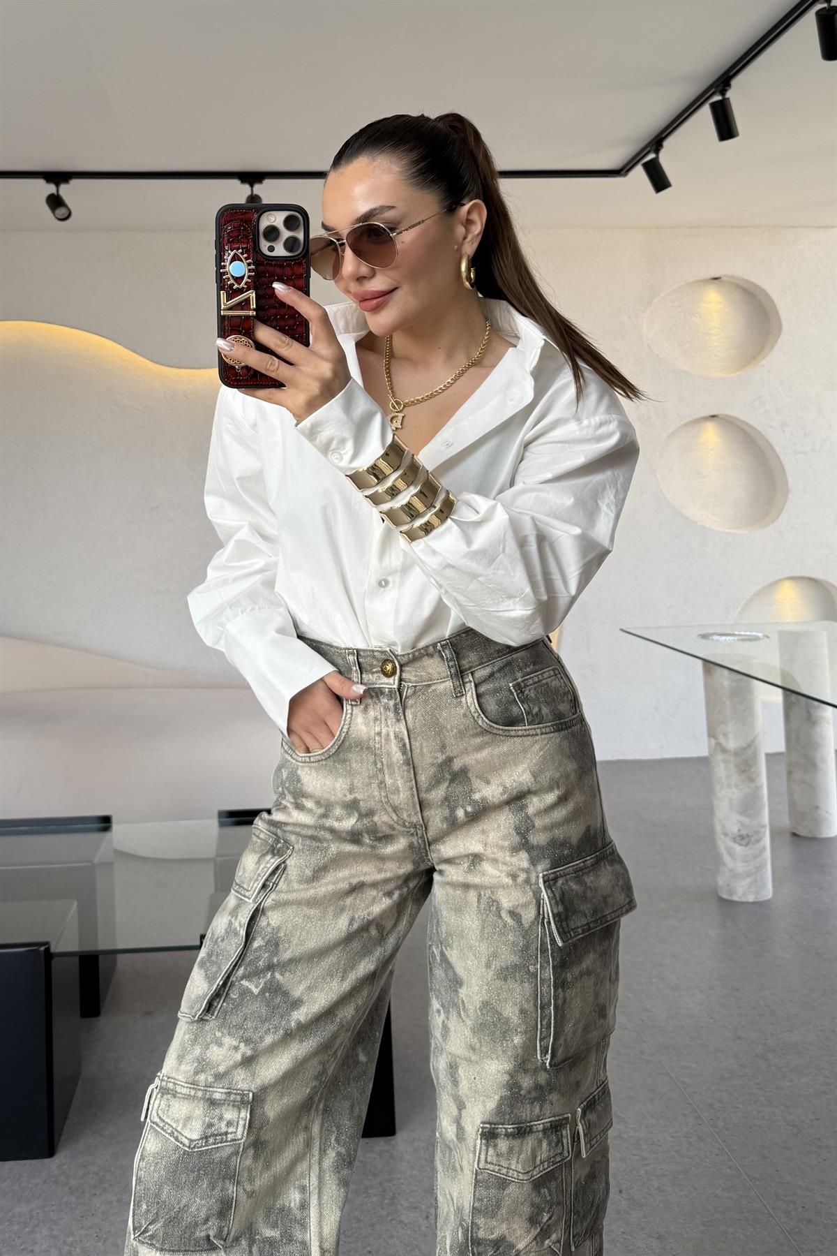 Julidres Vatkalı Beyaz Poplin Gömlek 
