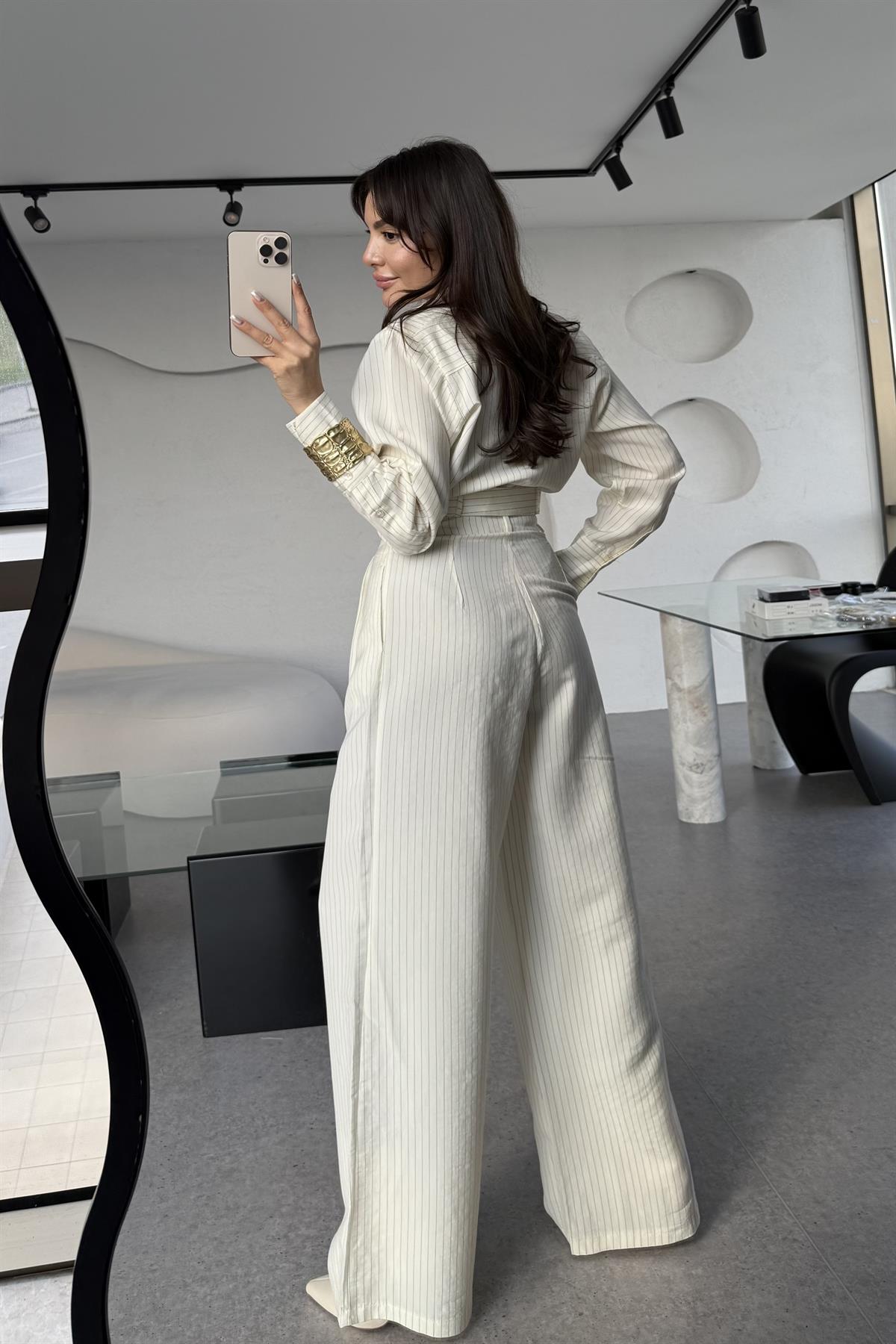 Julie Ekru Şeritli Tensel Takım