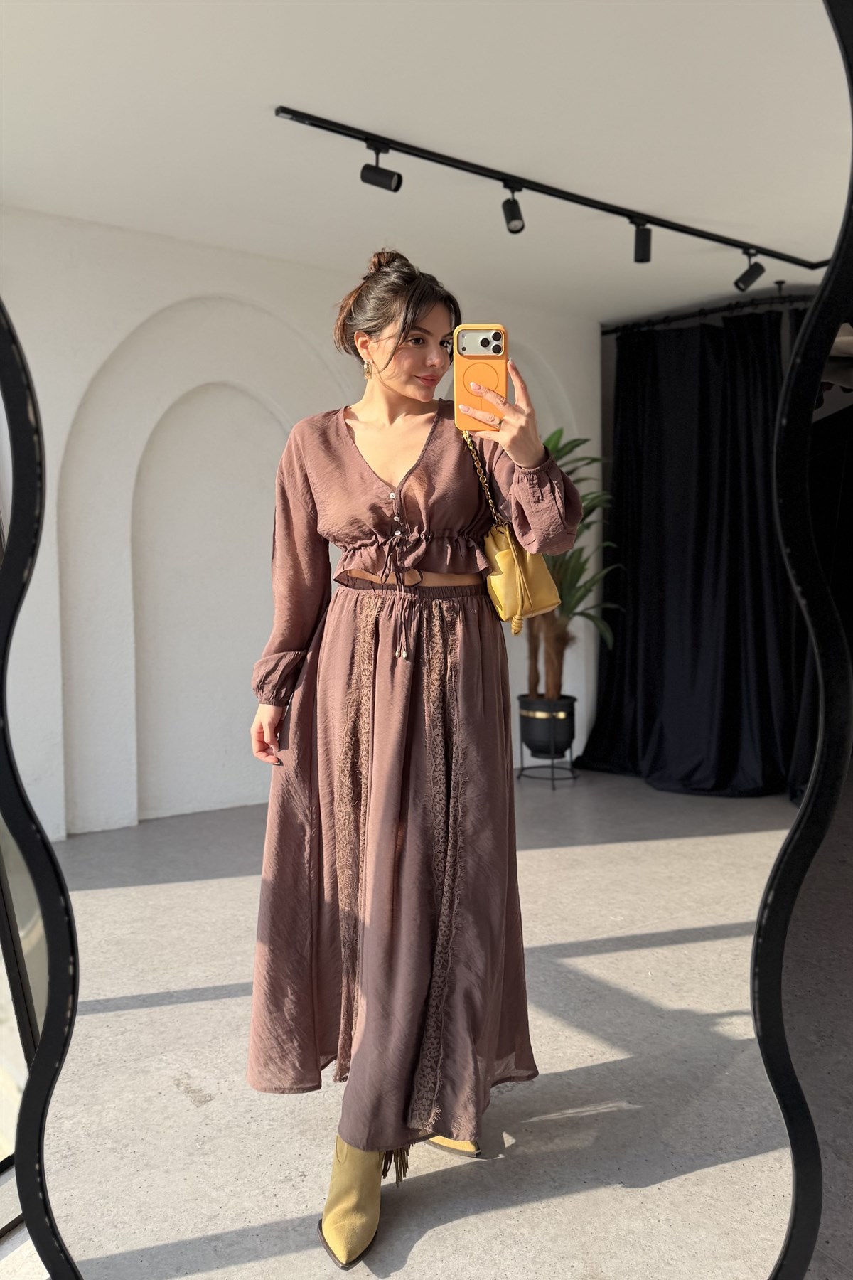 Julieta Kahve Dantel Detaylı Etek