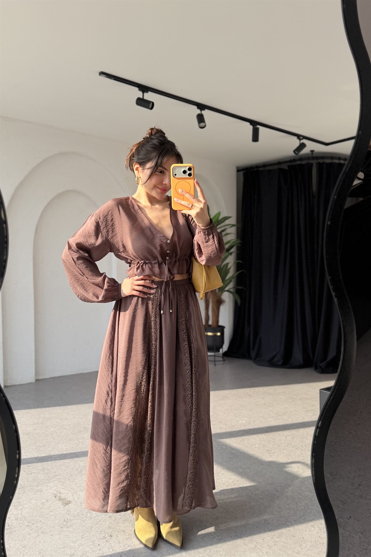 Julieta Kahve Dantel Detaylı Etek