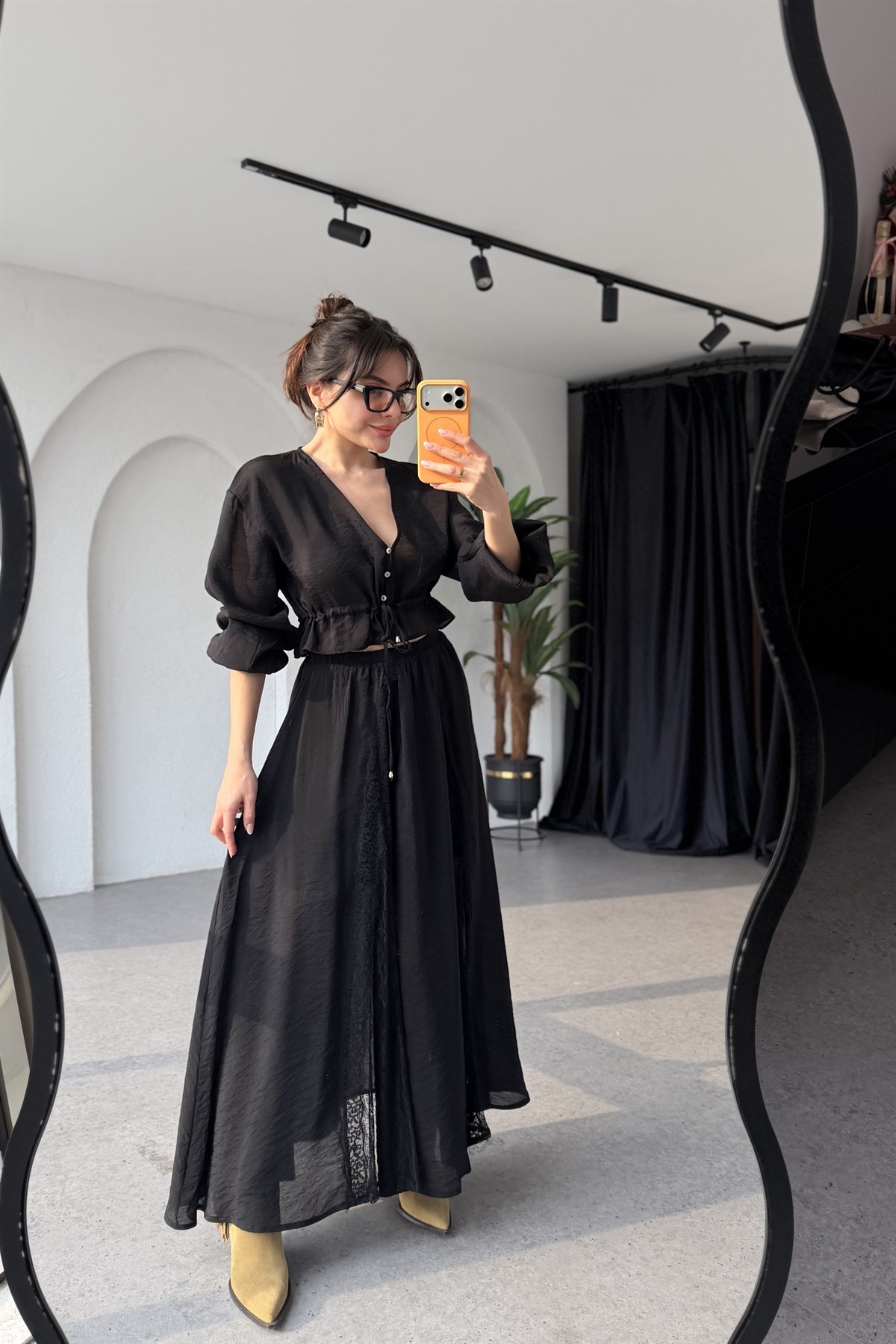 Julieta Siyah Dantel Detaylı Etek