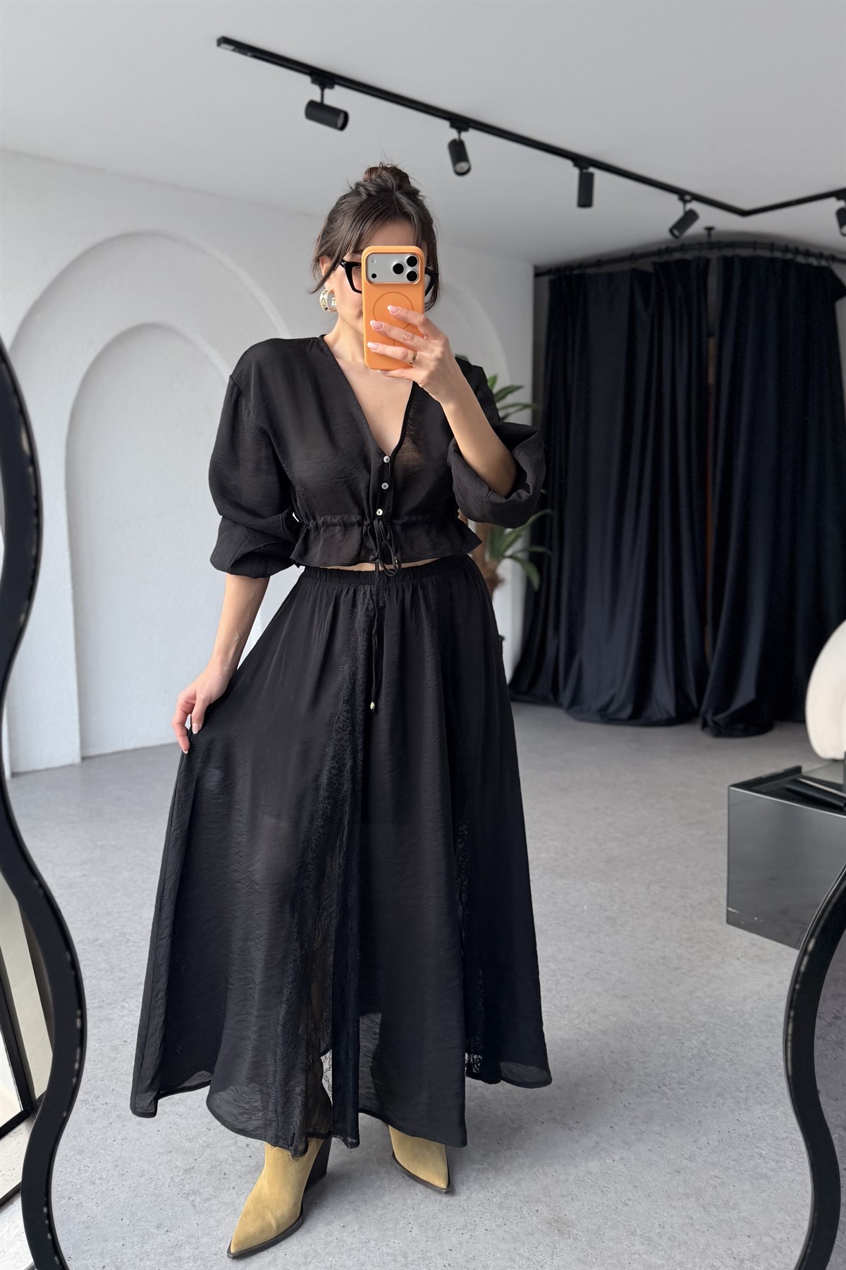 Julieta Siyah Dantel Detaylı Etek