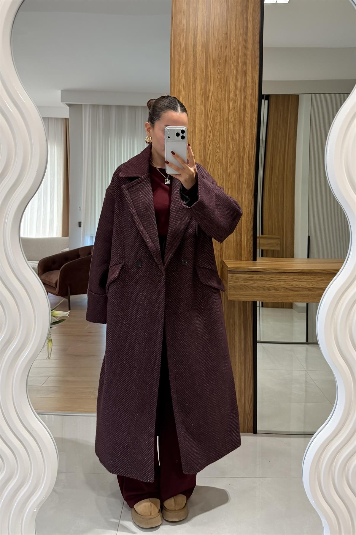 Julietta Bordo Balıksırtı Premium Kaban 