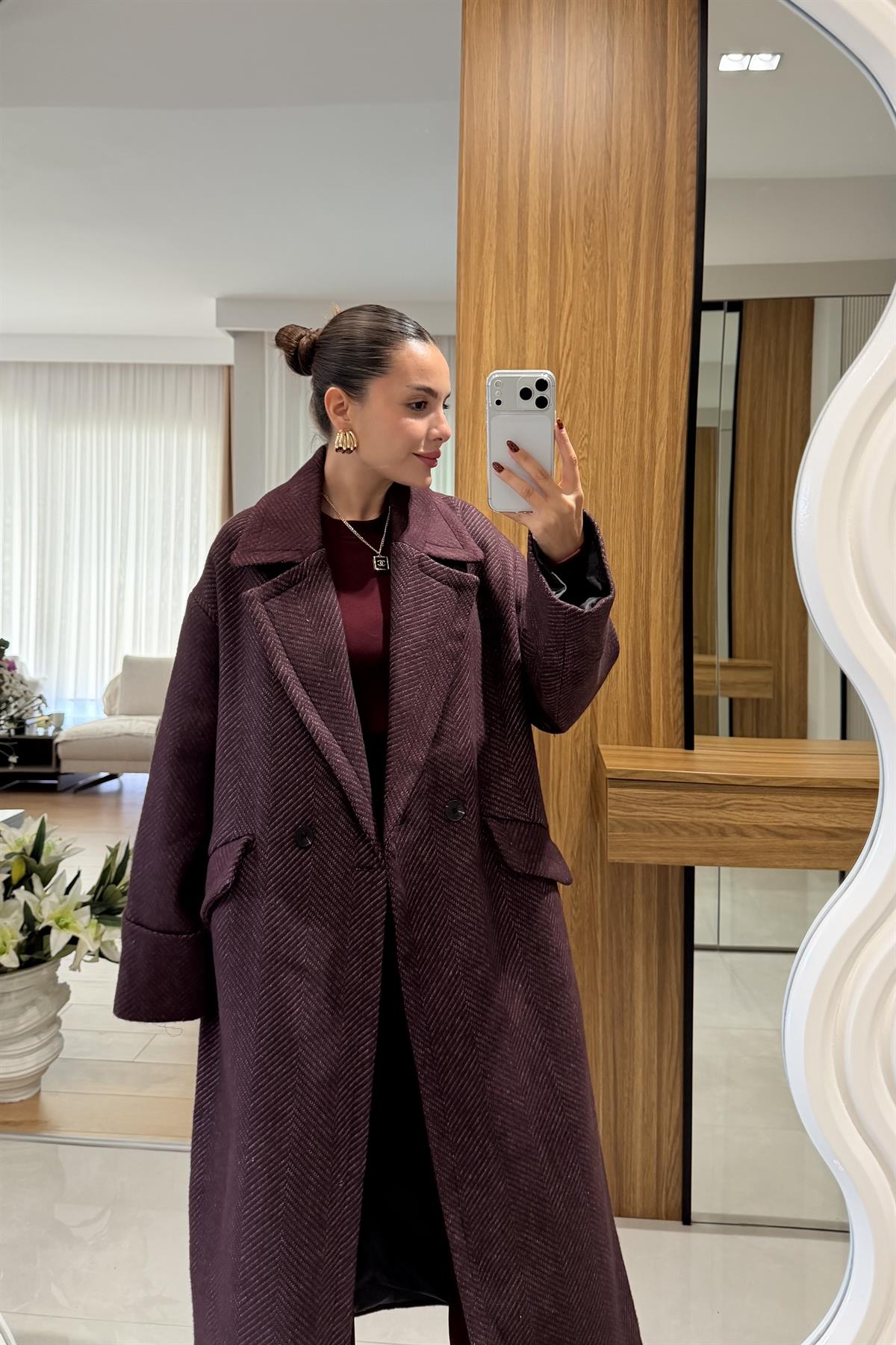 Julietta Bordo Balıksırtı Premium Kaban 