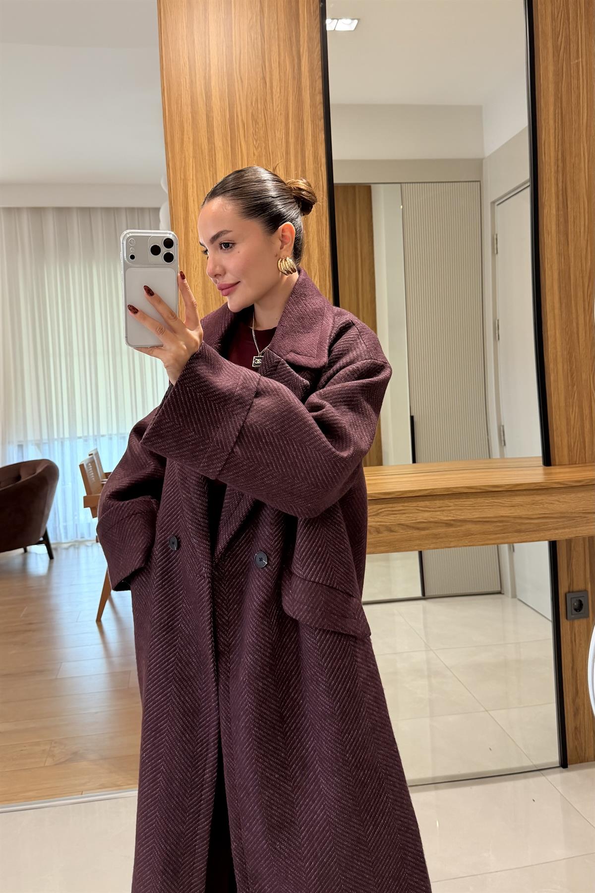Julietta Bordo Balıksırtı Premium Kaban 