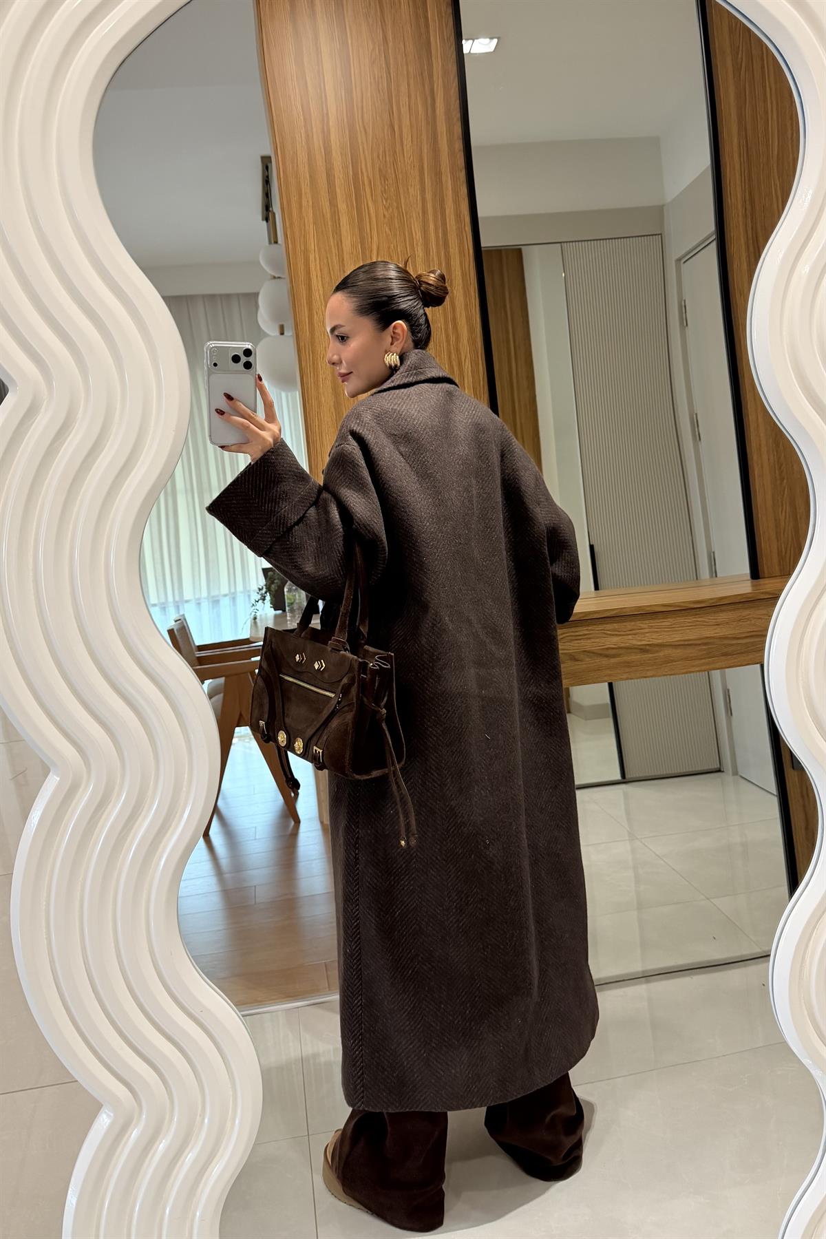Julietta Kahve Balıksırtı Premium Kaban 