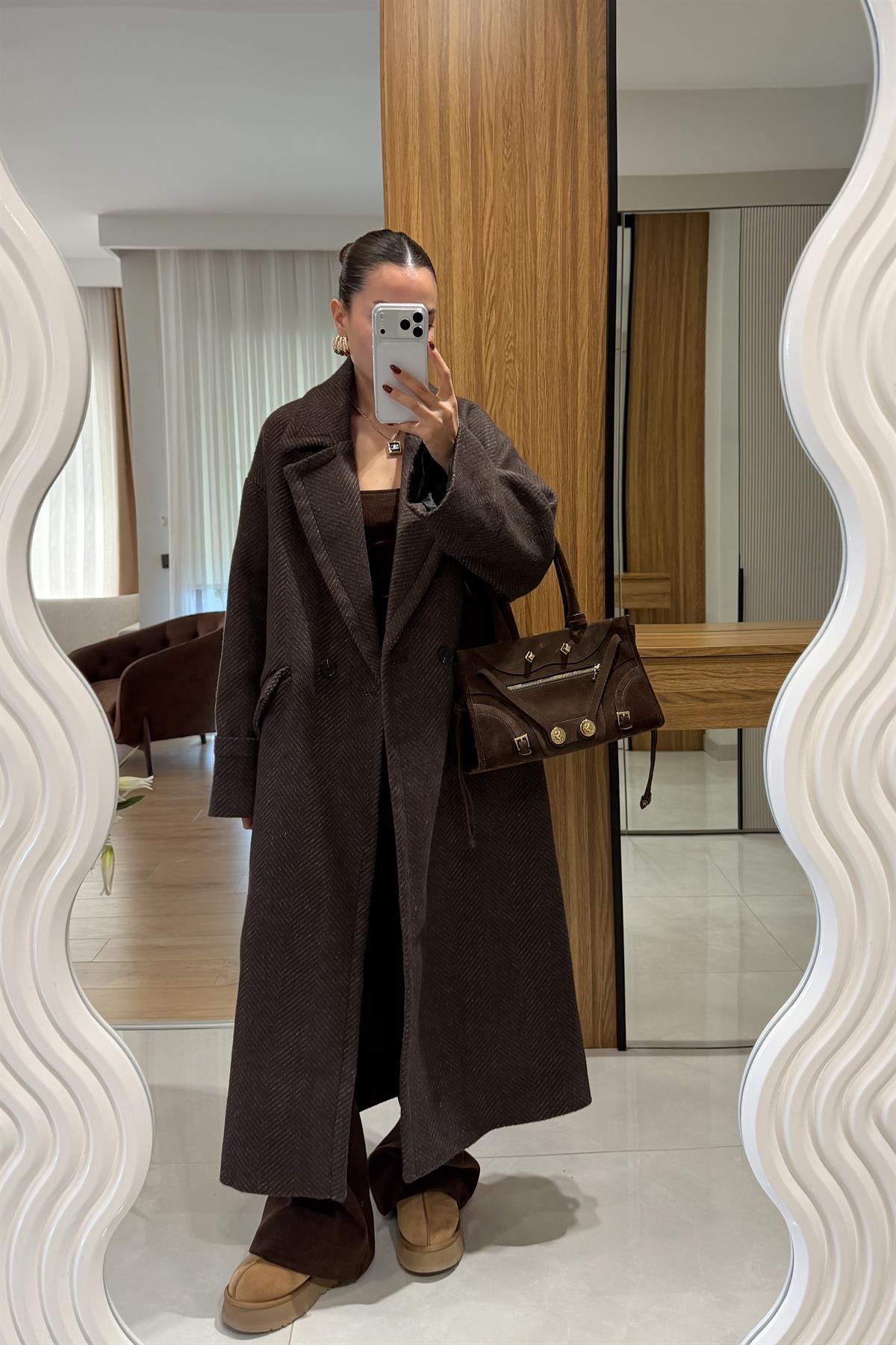 Julietta Kahve Balıksırtı Premium Kaban 