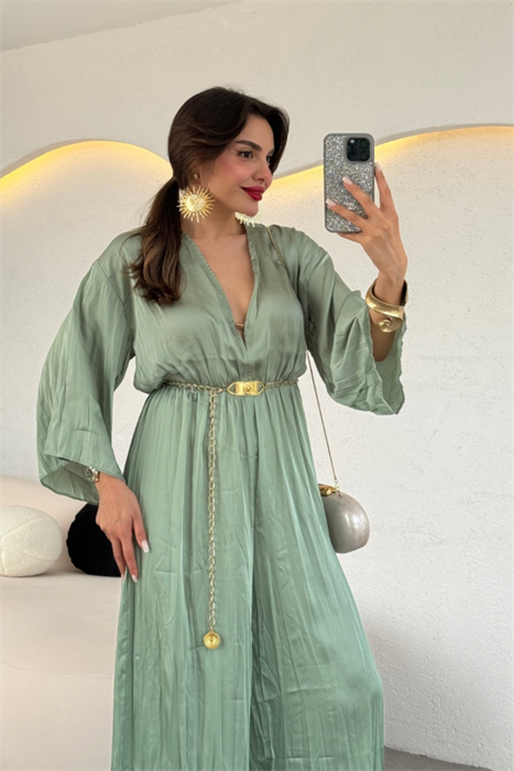 Julika Tensel  Göğüs Dekolteli Su Yeşili Tulum 