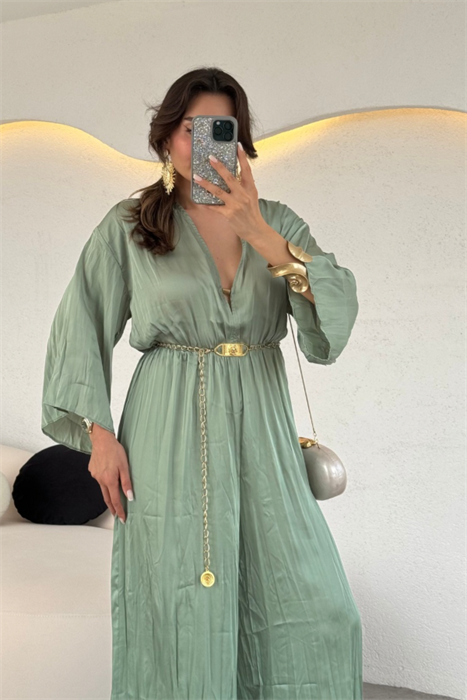 Julika Tensel  Göğüs Dekolteli Su Yeşili Tulum 