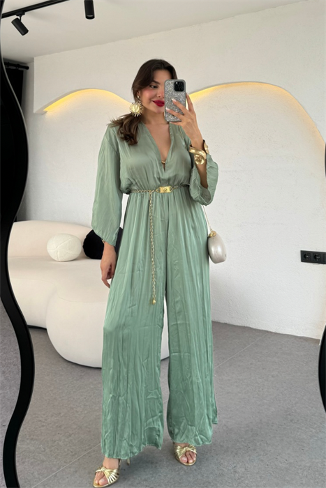 Julika Tensel  Göğüs Dekolteli Su Yeşili Tulum 