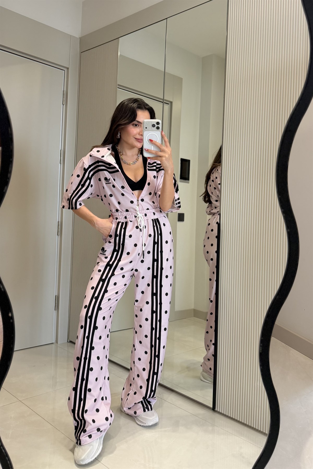 Julika Toz Pembe Puantiyeli Eşofman Takımı