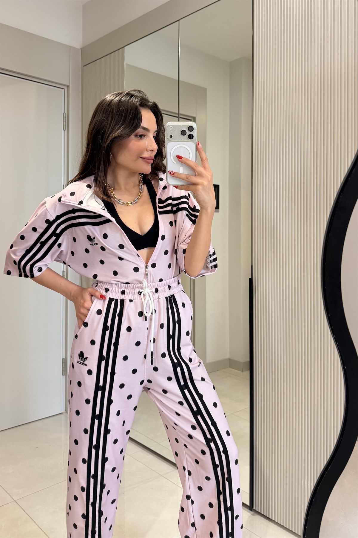 Julika Toz Pembe Puantiyeli Eşofman Takımı