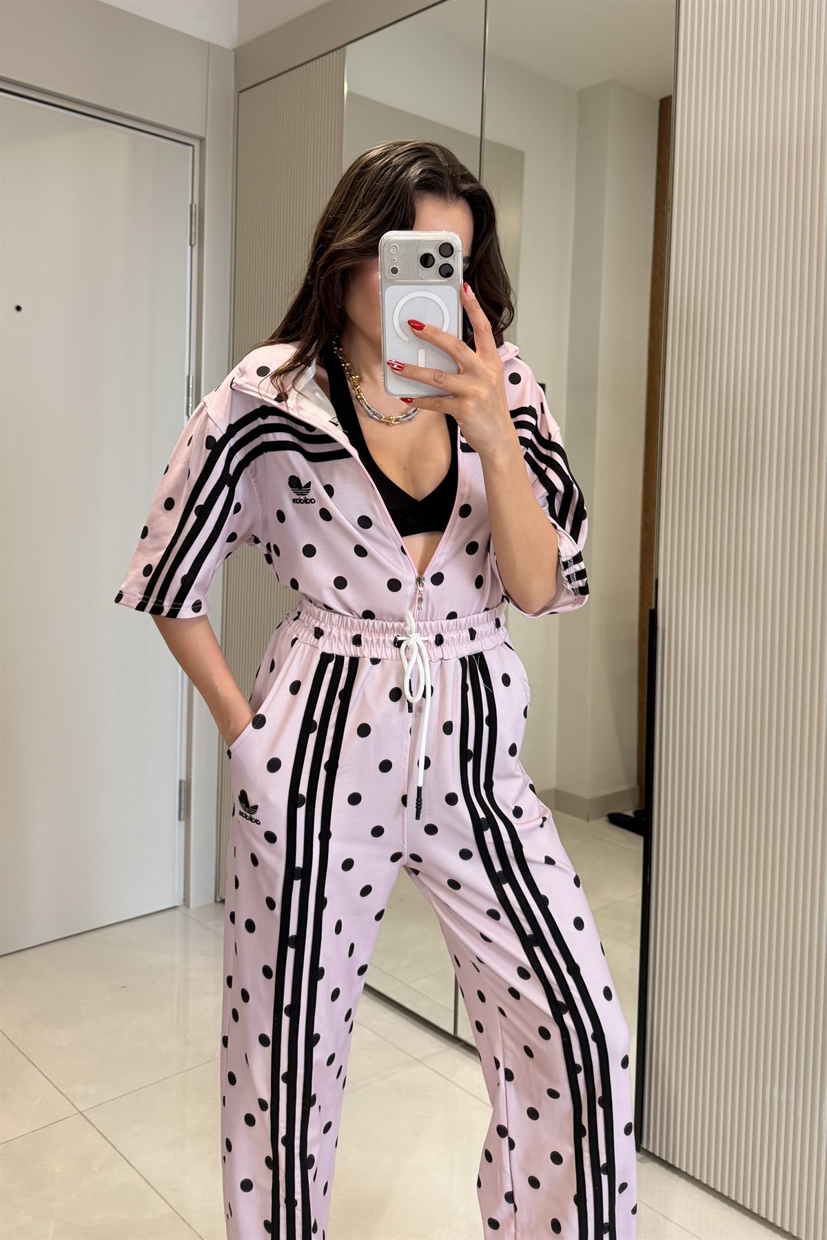 Julika Toz Pembe Puantiyeli Eşofman Takımı