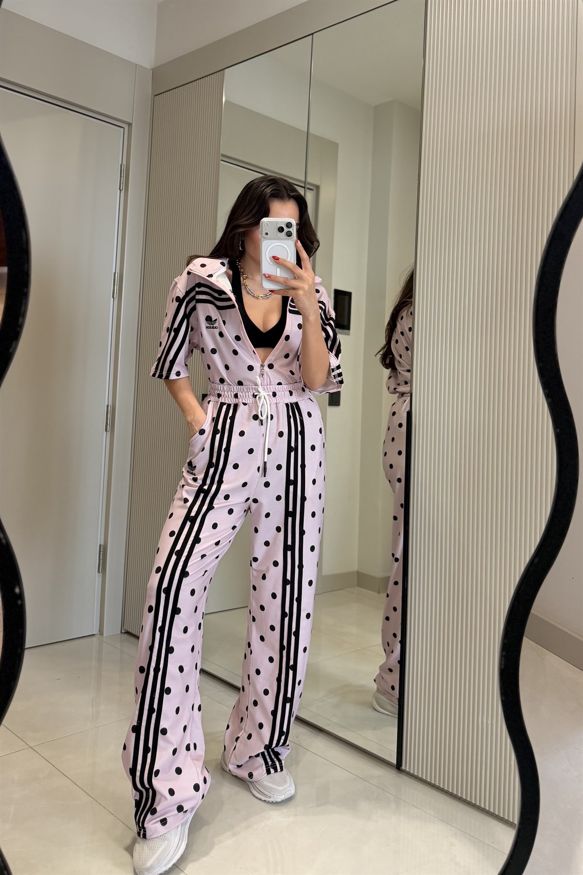 Julika Toz Pembe Puantiyeli Eşofman Takımı