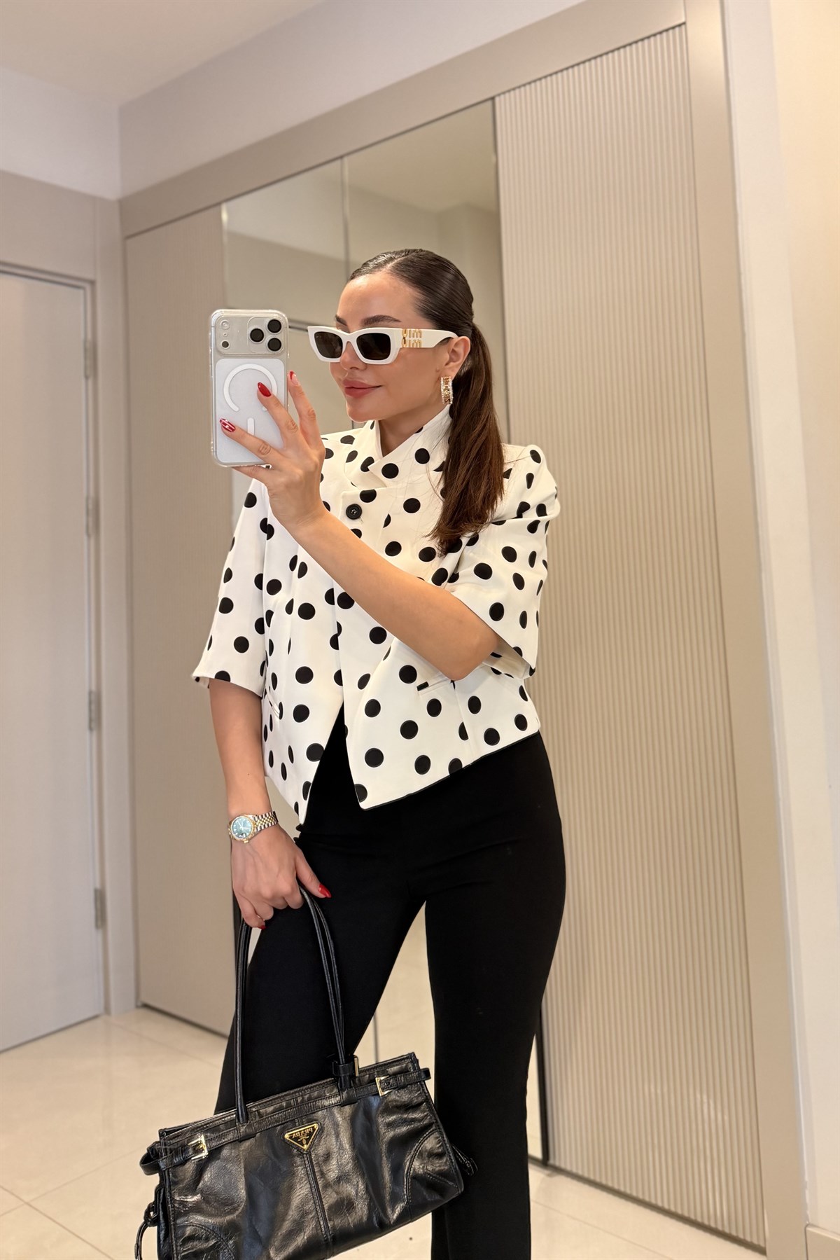Julles Beyaz Puantiye Vatkalı Blazer Ceket