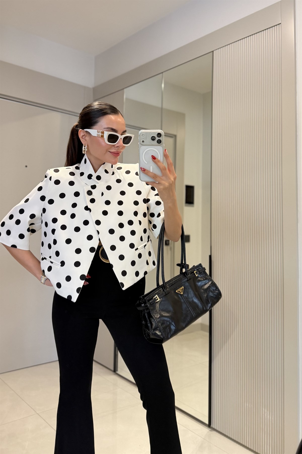 Julles Beyaz Puantiye Vatkalı Blazer Ceket
