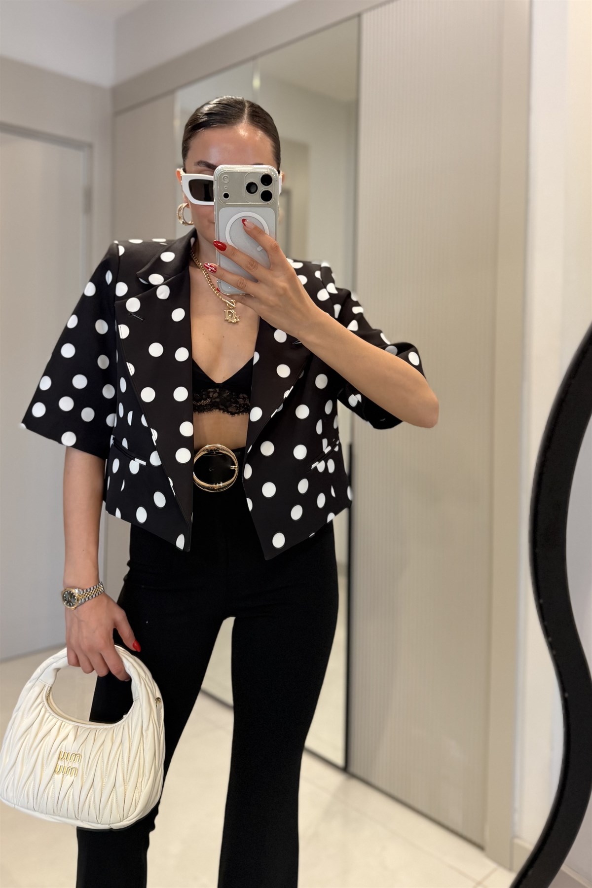 Julles Siyah Puantiye Vatkalı Blazer Ceket