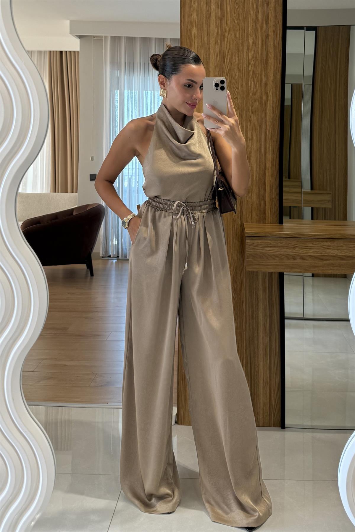 Jullie Vizon Saten Bluz Pantolon Takım