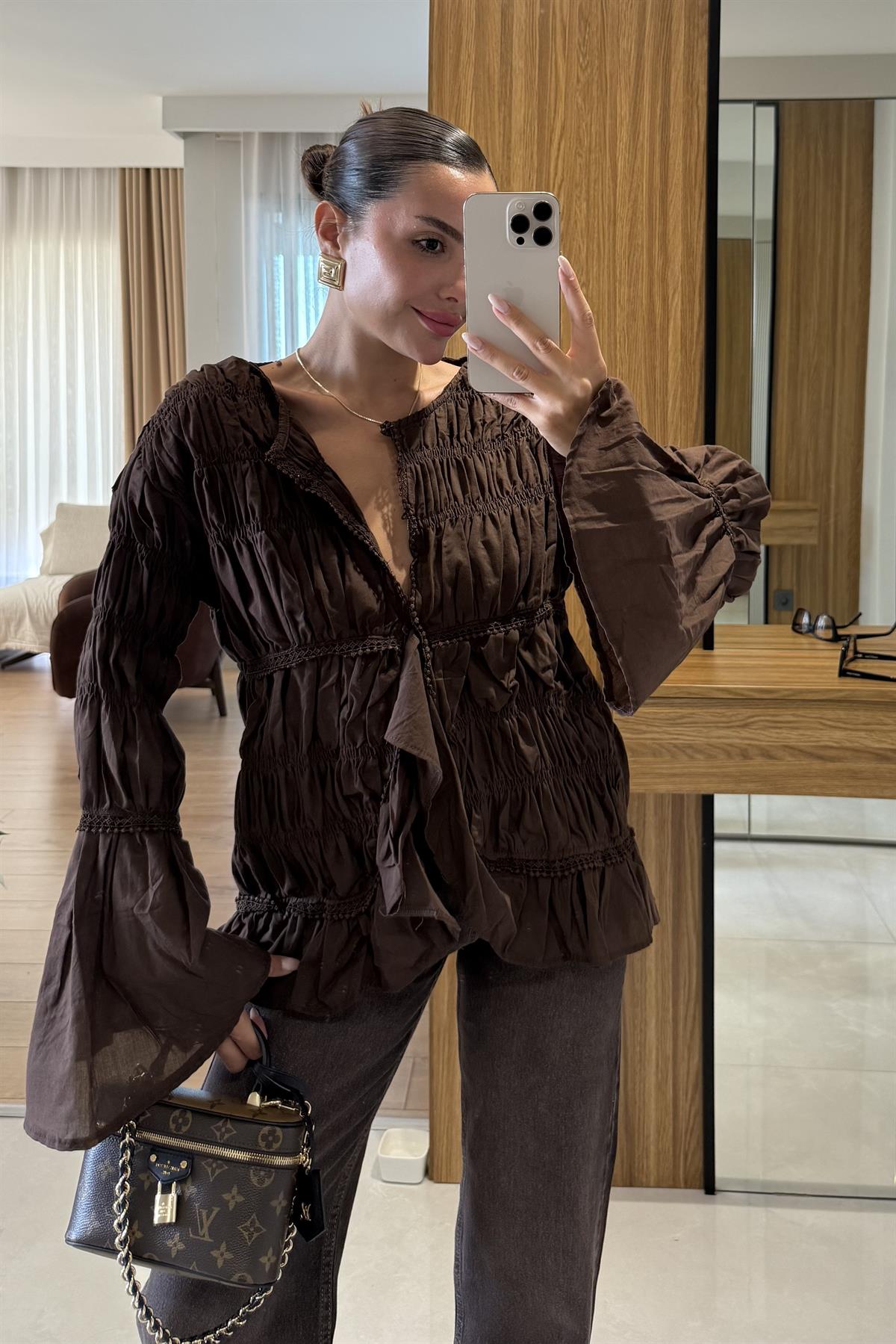 June Acı Kahve Gipeli Premium Gömlek